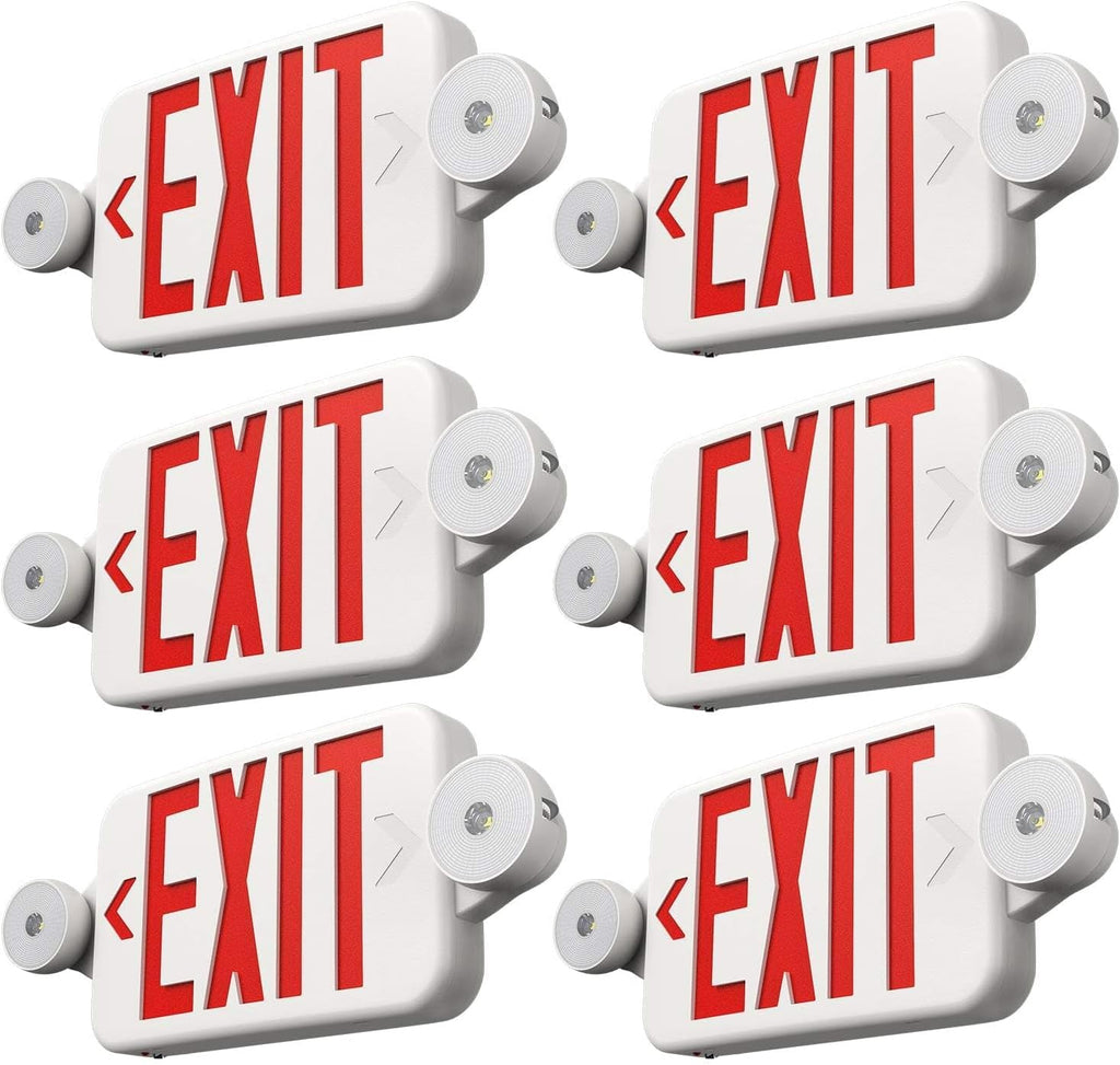 6 Pack Red LED Exit Signs with Emergency Lights