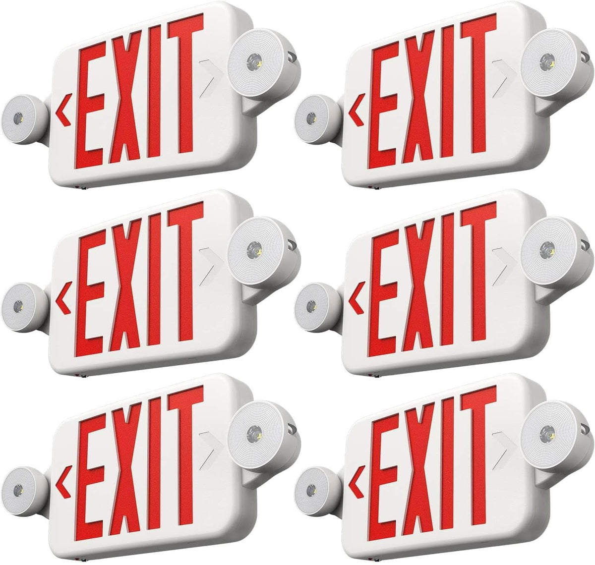 6 Pack Red LED Exit Signs with Emergency Lights