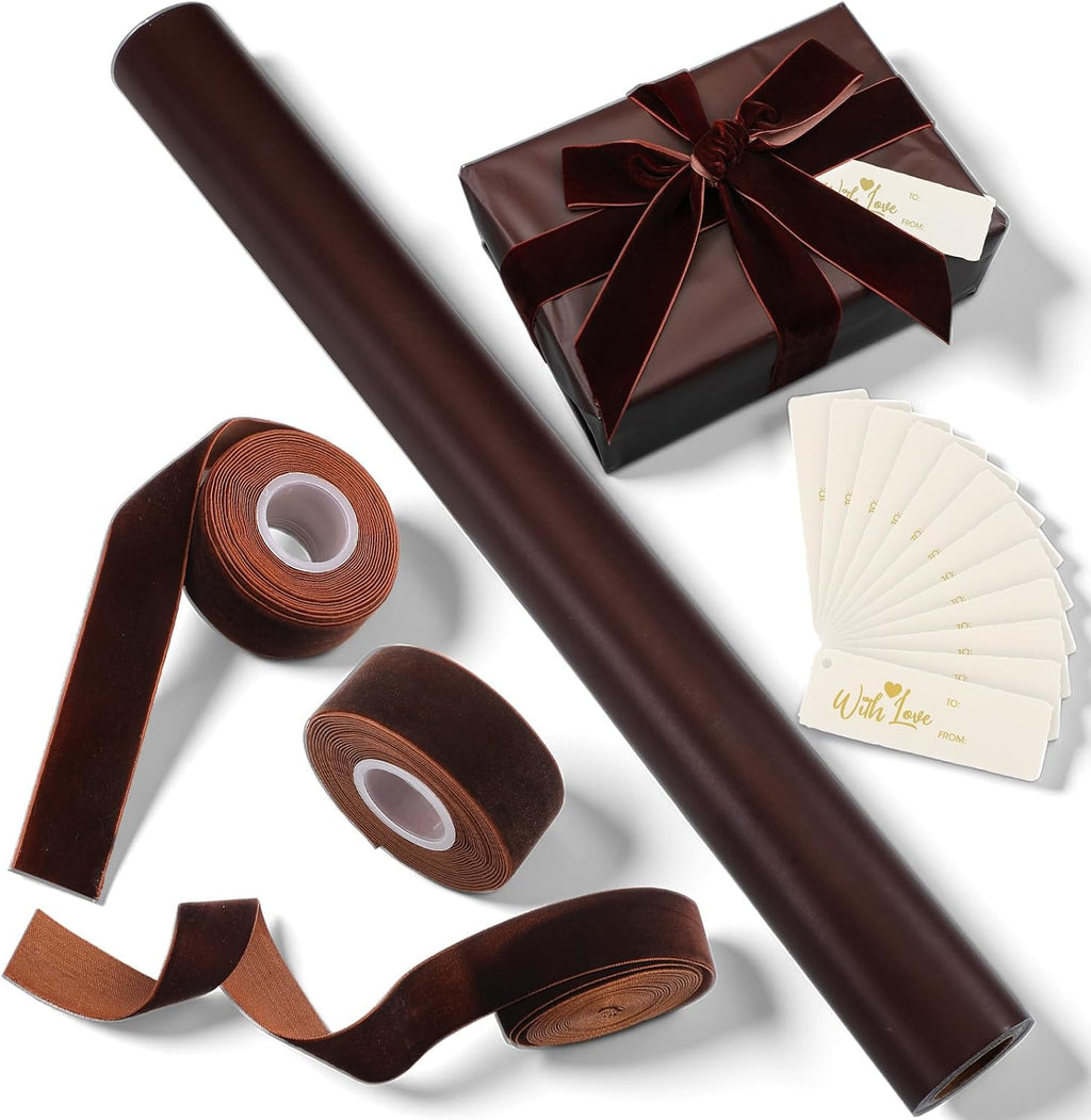 Matte Brown Christmas Kraft Wrapping Paper Roll Set Solid Color