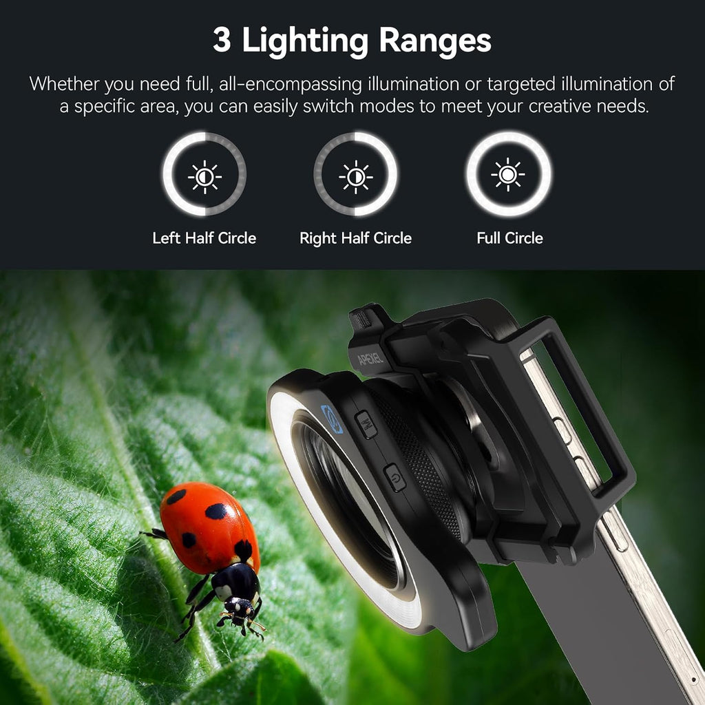 10-20X Macro Lens for iPhone & Android Phones | HD Photography Lens Kit with Universal Clip & 45-Mode Fill Light |