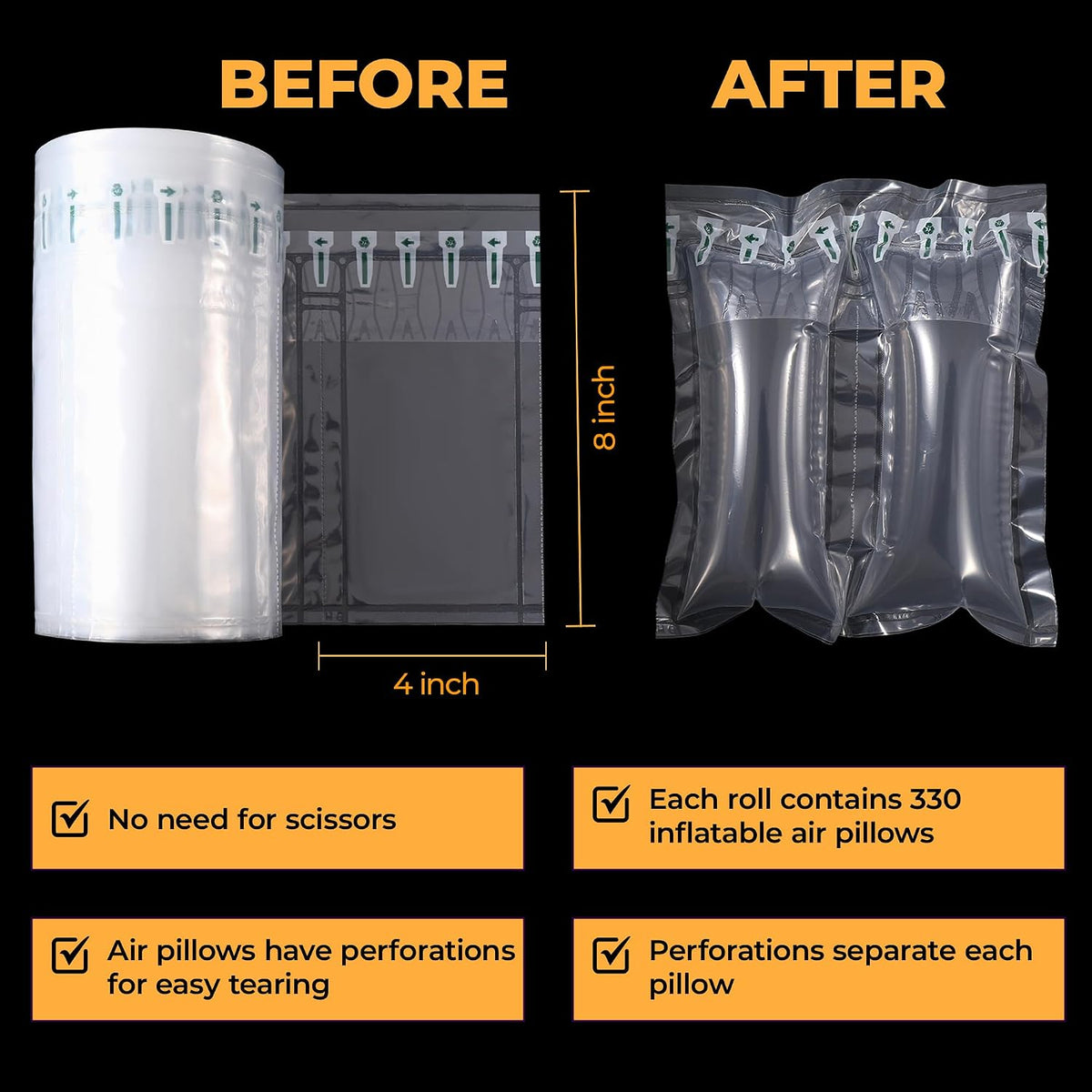 330 Count 4x8 Inflatable Air Pillows for Packing and Shipping