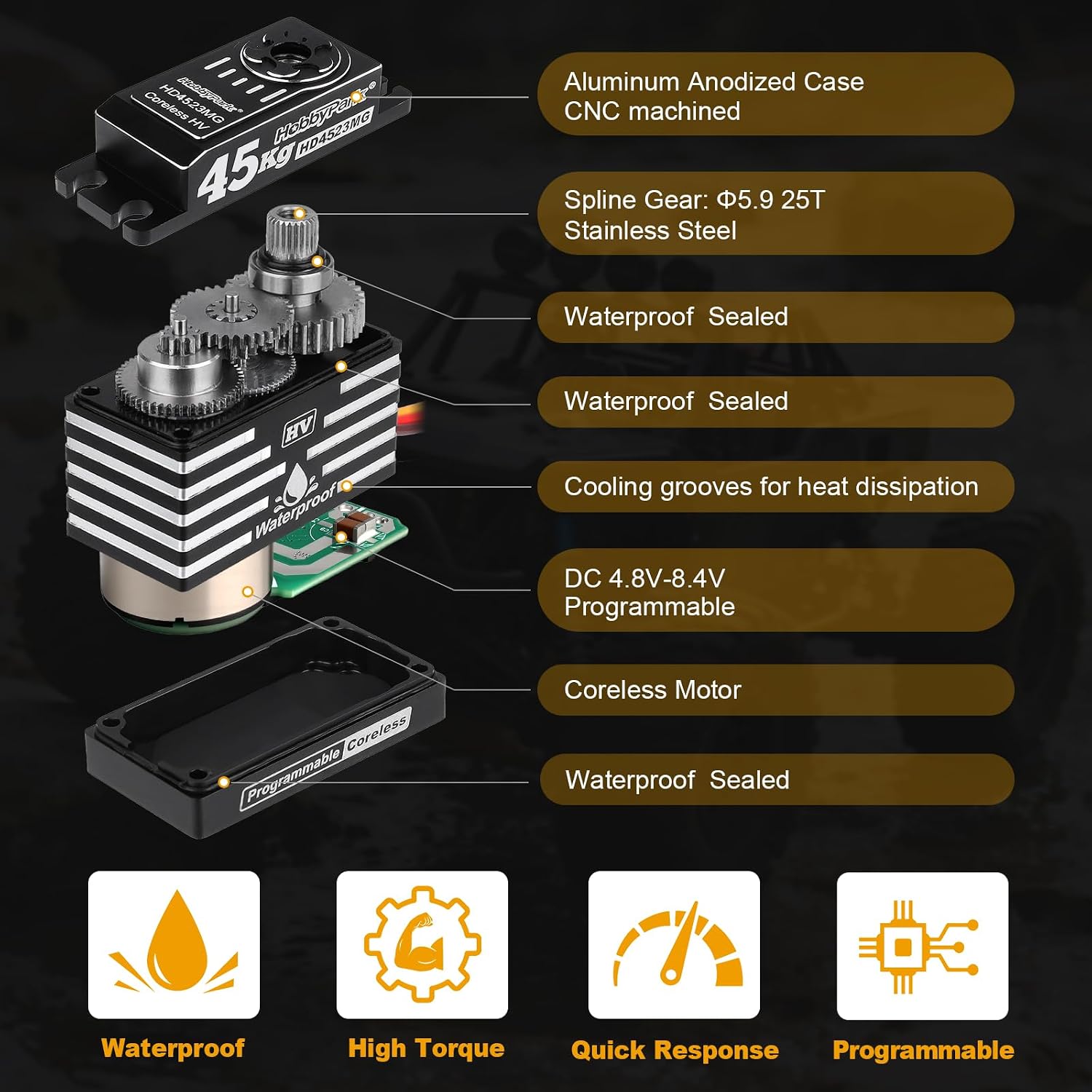 Waterproof RC Servo High Torque Coreless Motor Metal Gear Digital Servo Aluminum Case Parts for 1/8 1/10 RC Crawler