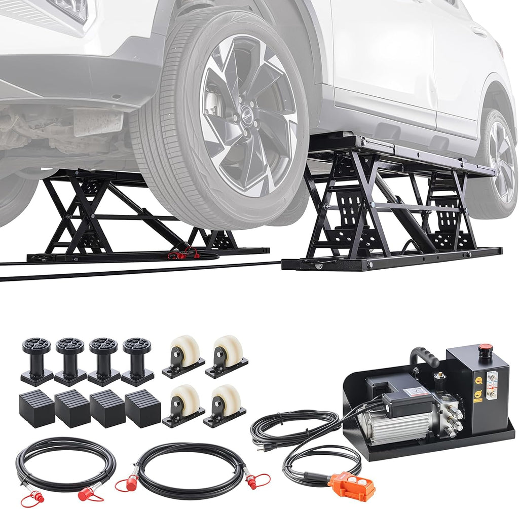 Portable Car Lift, 9000 lbs Capacity, Heavy Duty Steel Truck Lift with 28" Max Height, 120V Power Unit, Wheels, 4