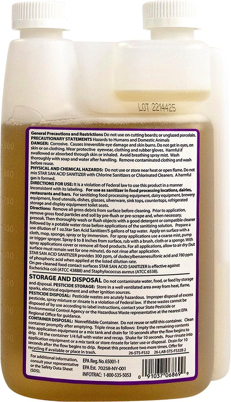 Star San Cleaner 32oz - No Rinse Food Grade Brewing Sanitizer Rinseless Cleaning Agent for Home Brew, Kegs, Stainless