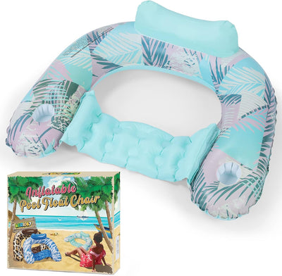 Inflatable Pool Float Chair - Extra Large Floating Pool Lounger with Cup Holder for Adults