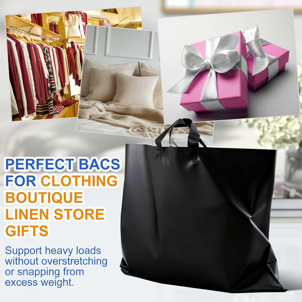 100 Pack 20" x 20" Large Black Plastic Shopping Bags with Handles