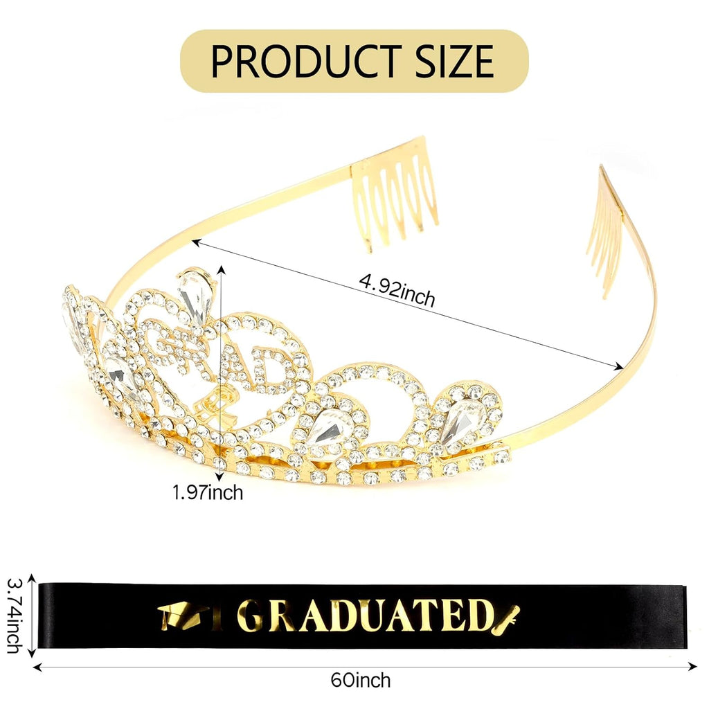 Gold GRAD Crown and I GRADUATED Sash Set Gold Graduation Decorations Graduate Tiara and Sash Class Of 2026 Regalia
