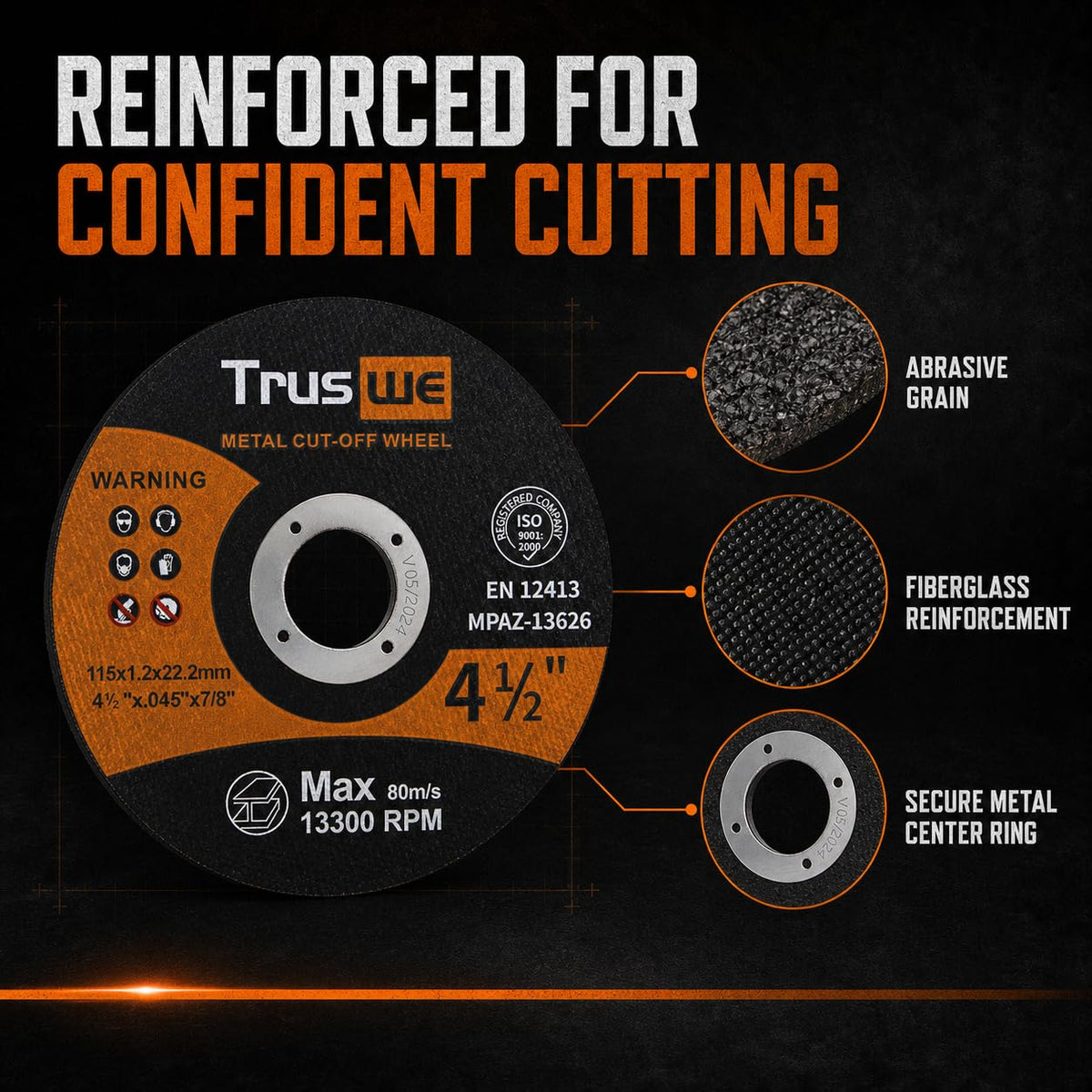 4-1/2 Inch Cut Off Wheels, 52 Count Ultra Thin Metal Cutting Discs for Angle Grinders, 0.045 x 7/8 Inch