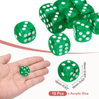 6 Sided Acrylic Dice,16mm/0.63" 16mm/0.63" Game Green 10Pcs
