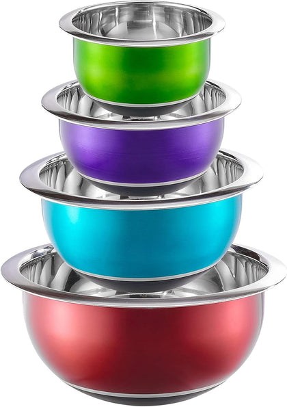 Colorful Mixing Bowl- 4 Pc Set- Stackable Nesting Bowls- Stainless Steel Mixing Bowls Non Slip Silicone Bottom