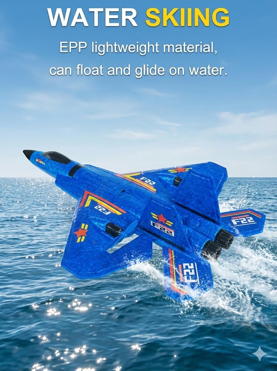 F-22 RC Airplane, 2.4GHz Easy to Fly Foam RC Plane, 2 CH RTF, Blue | Smart Gyro Stabilizer, LED Lights, 3