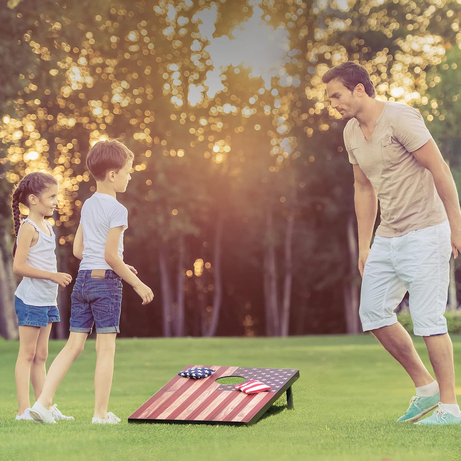 Cornhole Set 4x2 and 3X2 Regulation Size Corn Holes Sets with Carrying Bags & 8 Bean Bags Cornhole Boards Bean Toss
