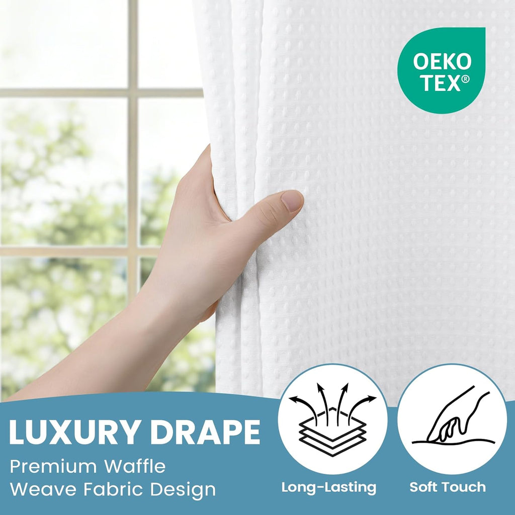 No Hook Shower Curtain with Snap in Liner Set Waffle Shower Curtain for Bathroom Hotel Style Fabric Waterproof Inner