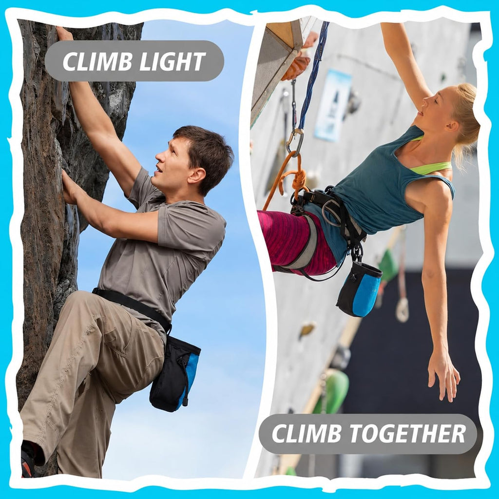 4 Pcs Climbing Chalk Bag Set Includes Chalk Bag, Brush and Ball Pouch with Adjustable Belt Waterproof Rock Equipment