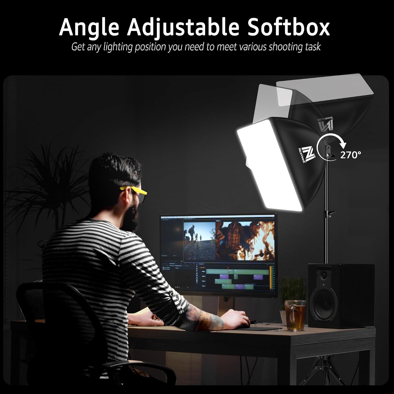 Softbox Lighting Kit, NiceVeedi 2-Pack 16'' x 16'' Softbox Photography Lighting Kit with 63” Tripod Stand & 5400K