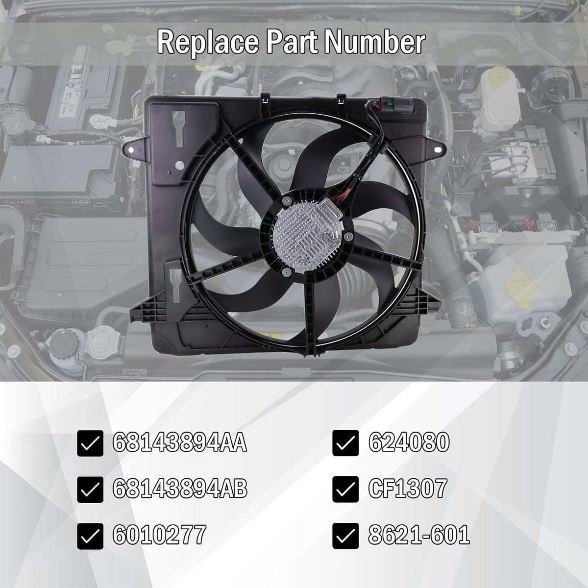 Engine Cooling Radiator Fan Assembly Compatible with 2012-2017 Jeep Wrangler,2018 Wrangler JK 3.6L Replace#68143894AA 68143894AB 621-601 6010277 624080 CF13078