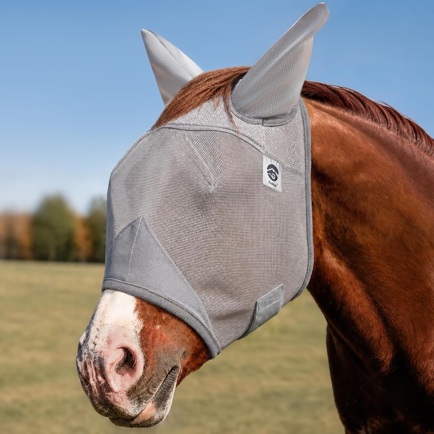 Horse Fly Mask with Ears, Breathable Mesh UV Protection (XL)