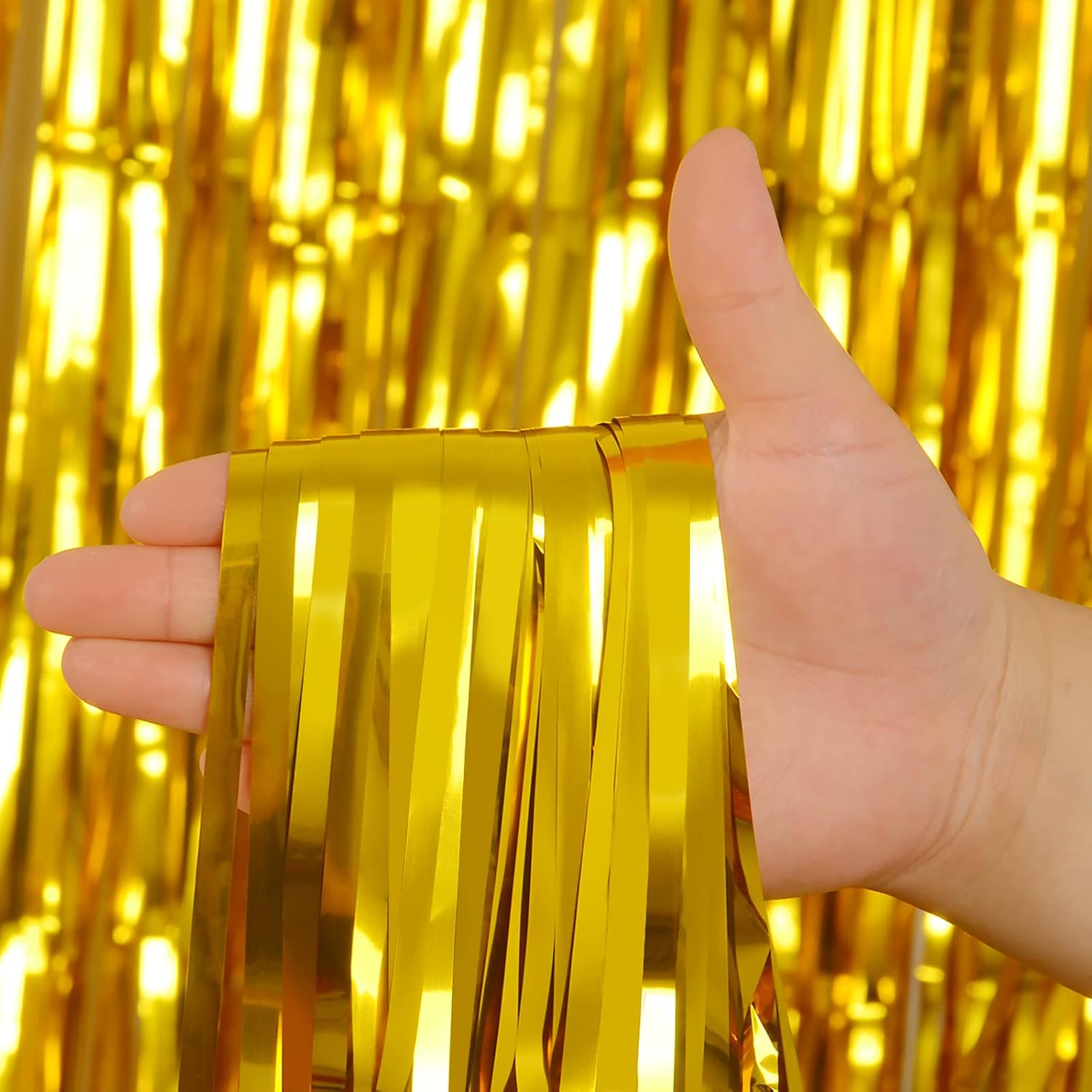 Pure Gold Fringe Curtain Backdrop 3 Pack, 3.2 x 8.2 FT Party Decorations | Graduation Decorations, Birthday Party