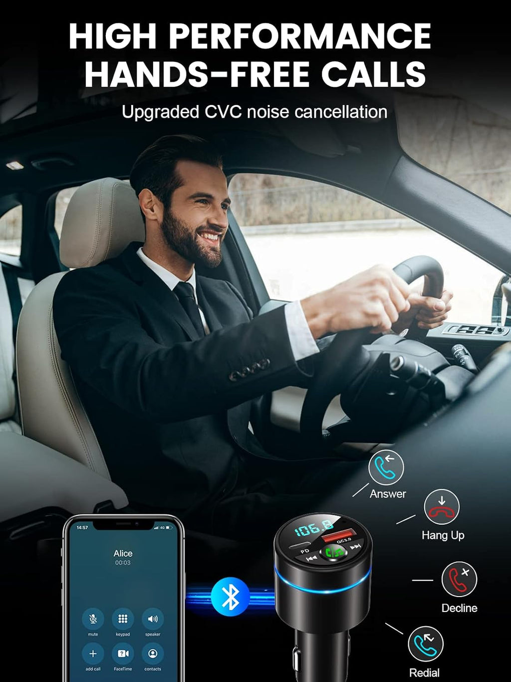 FM Transmitter for Car Bluetooth 5.3, [All-Metal] PD 30W & QC3.0 18W Fast Car Charger, Wireless FM Radio Kit