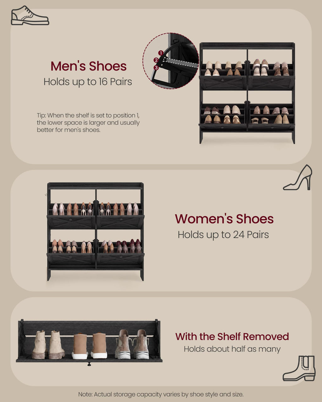 Narrow Shoe Storage Cabinet Organizer with 4 Flip Drawers