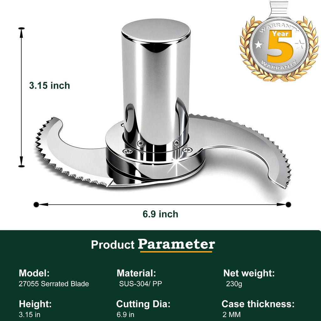 27055 Leakproof Blade for Robot Coupe Food Processor, Serrated Edge