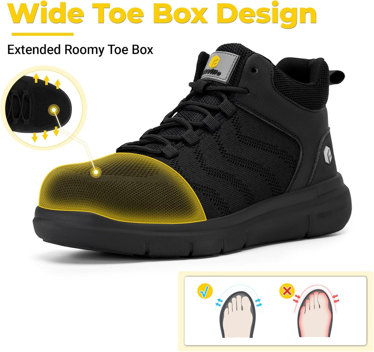 Extra Wide Work Boots for Men Composite Steel Toe Safety Boots High Top Work Shoes for Men