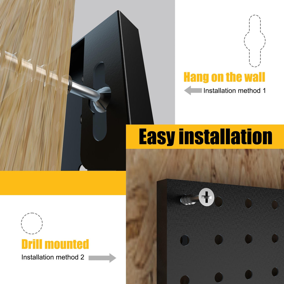 Peg Board, 4 Pack Metal Black Pegboard Panels with 50 Hooks