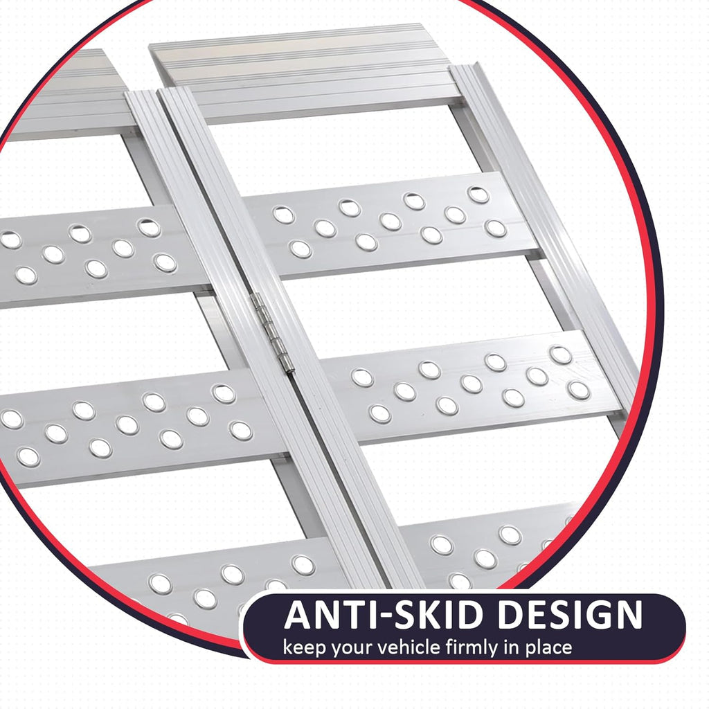 Tri-Fold Ramps with Treads, Full Width Aluminum Loading Ramps with Load Straps, Manual Welding Ramp for Motorcycles