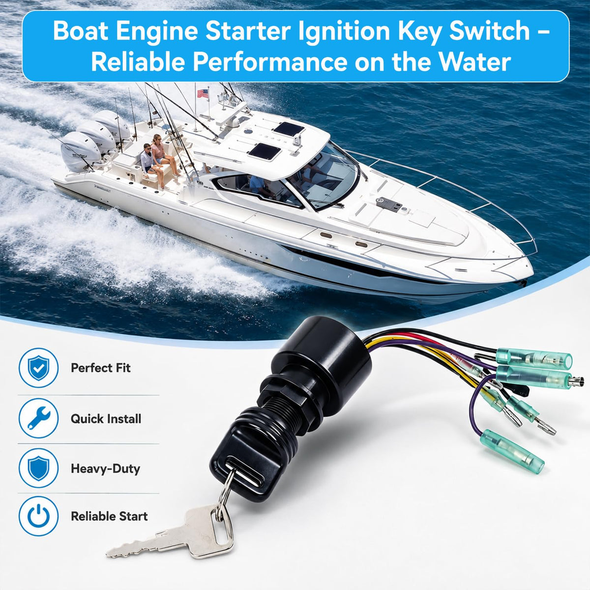 Boat Ignition Switch 3 Position 6 Wire Push to Choke for Outboard