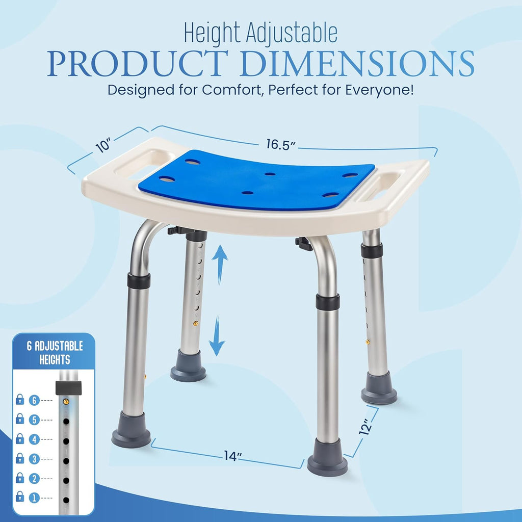 Dr.Kays Shower Chair for Inside Bathroom 350 lbs Shower Stool with Adjustable Height, Portable Heavy-Duty Bath Bench