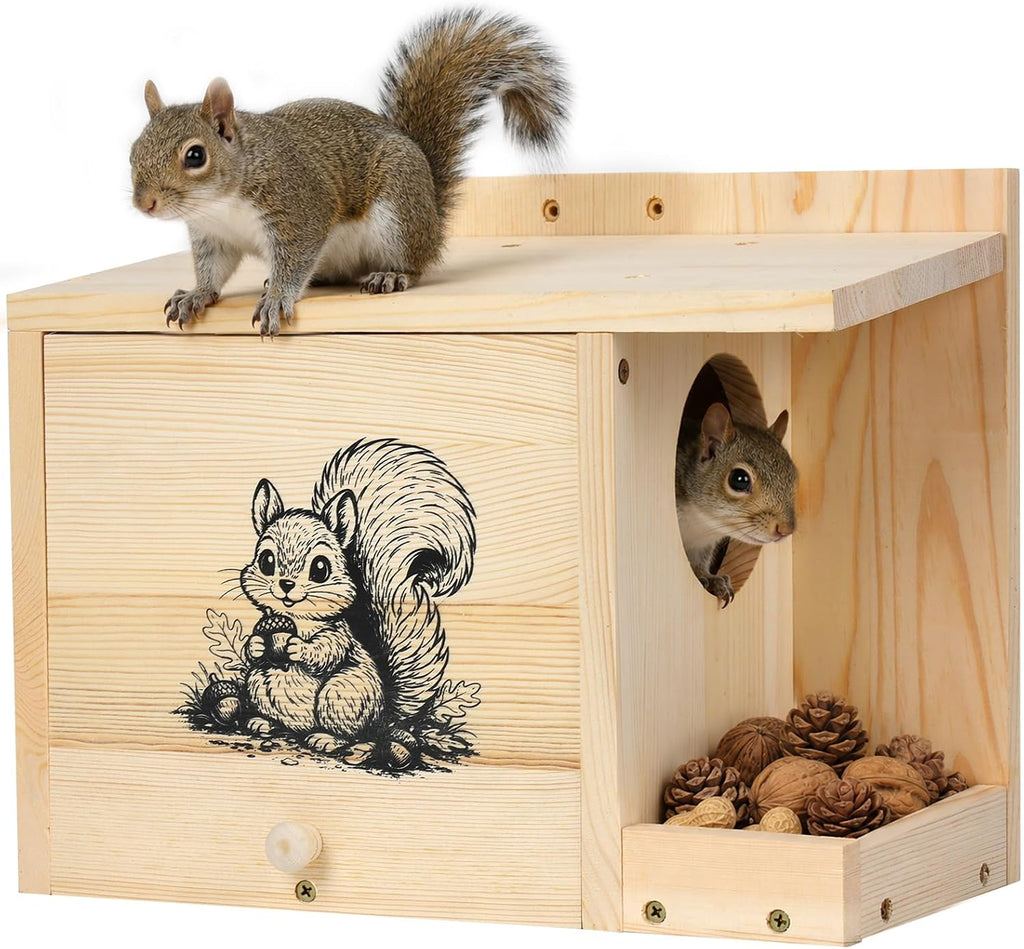 Large Squirrel House for Outside, Squirrel Nesting Box with Squirrel Feeder