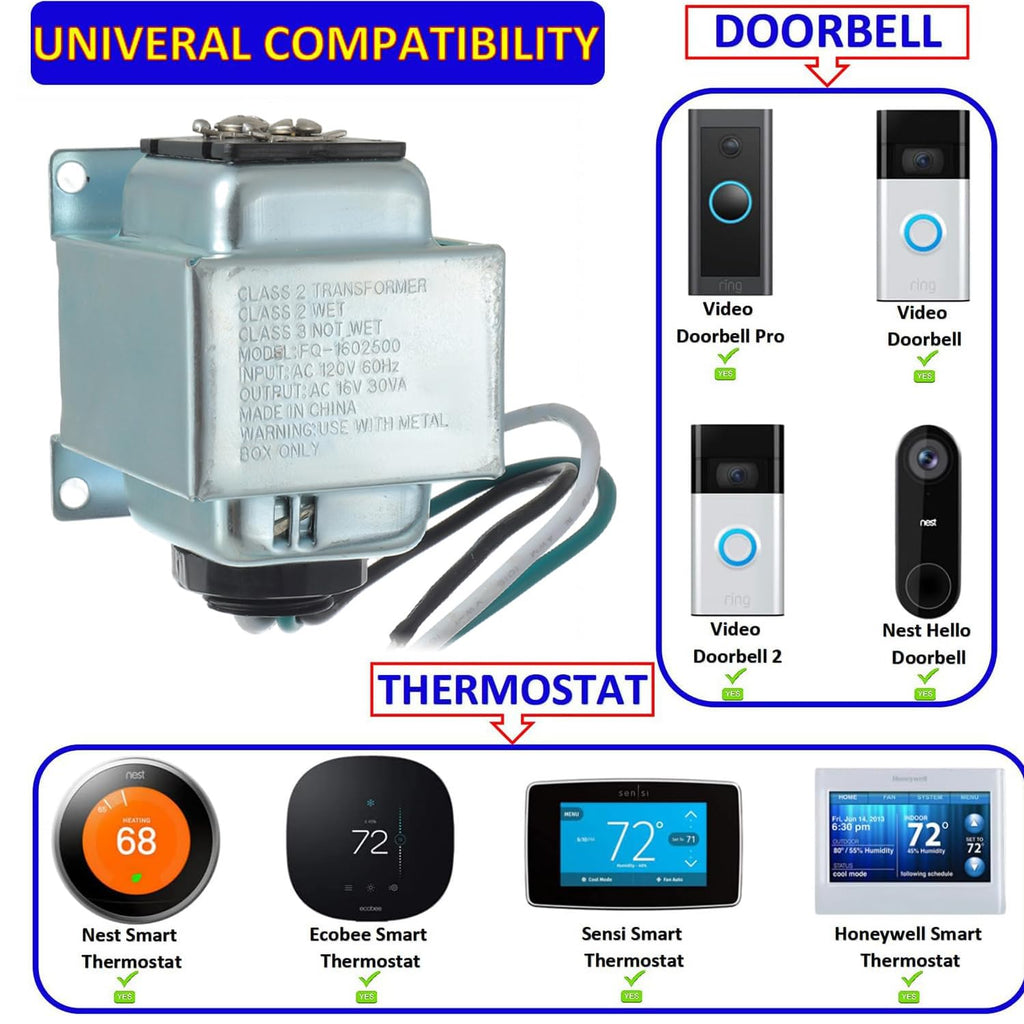BOJACK Doorbell Transformer 16V 30VA AC Power Supply Thermostat