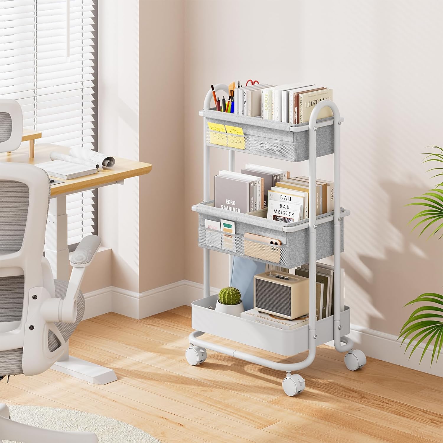 Baby Diaper Caddy Organizer Cart - 3 Tier Rolling Storage Cart with Wheels, Baby Essentials for Nursery Storage