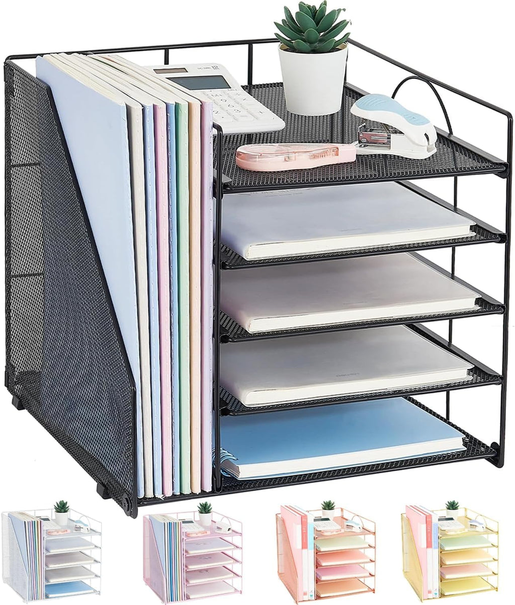 Desk Organizers and Accessories, 5-Tier Paper Letter Tray Organizer with File Holder, Desktop Organizer for Office