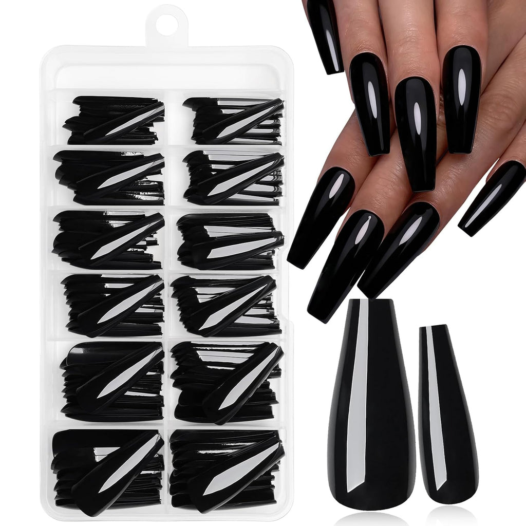 144pc Black Press on Nails Long Fake Nails Coffin Glue on Nails Press ons