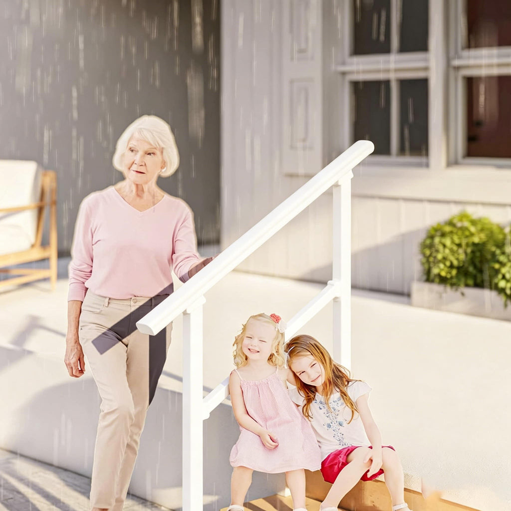 2 Pack Hand Rails for Outdoor Steps,5 Step White Railing Kit