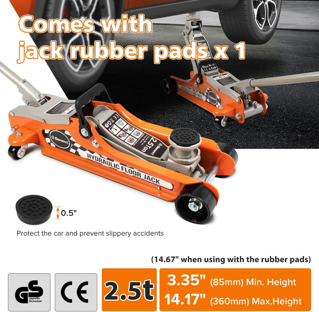 2.5 Ton Low Profile Racing Floor Jack, Heavy Duty Steel Construction, Lifting Range 3.35"-14.17"