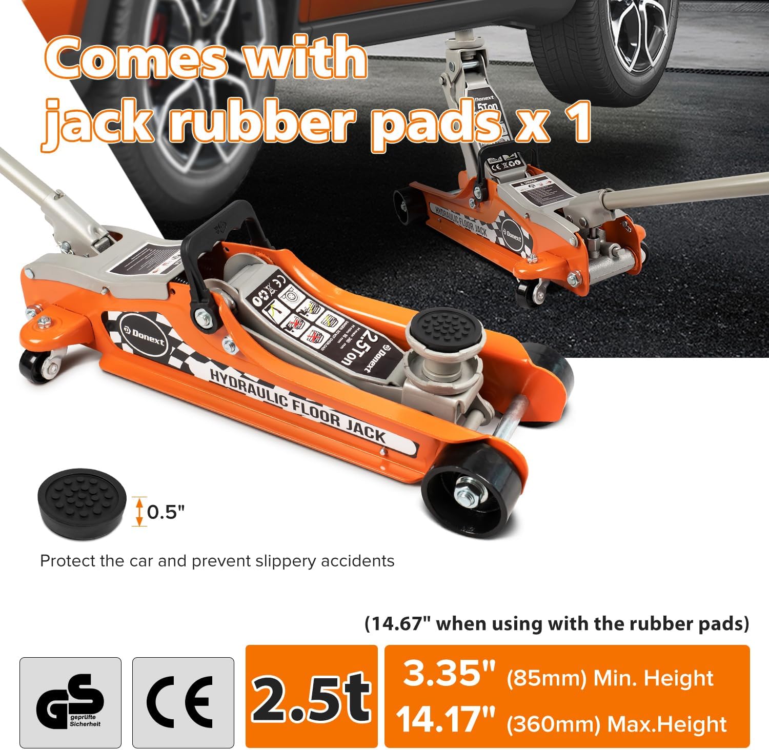 2.5 Ton Low Profile Racing Floor Jack, Heavy Duty Steel Construction, Lifting Range 3.35"-14.17"