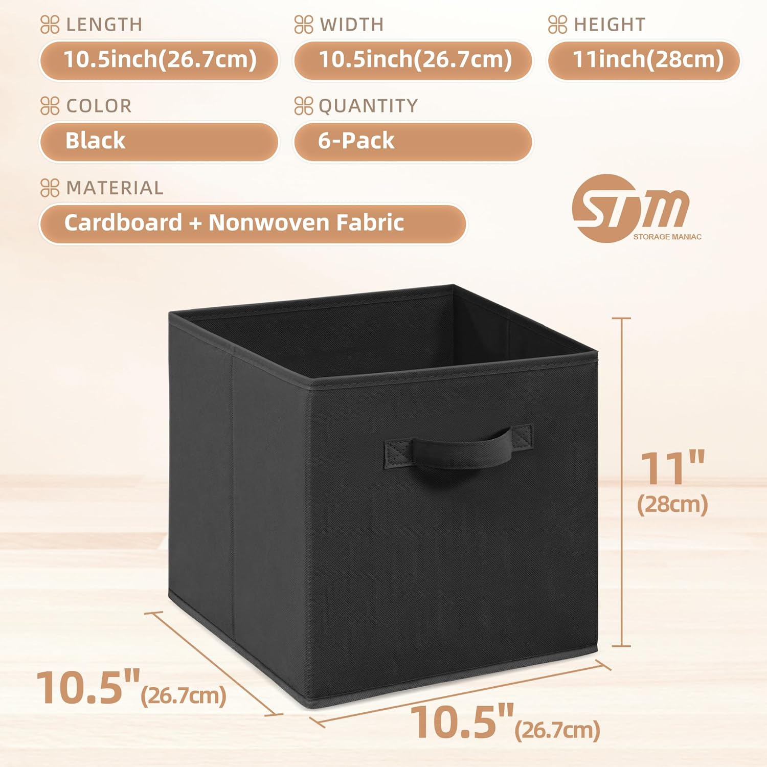 Storage Cubes, 11 Inch Durable 6 Pack Fabric Foldable Collapsible Bins with Handles for Organization, Closet