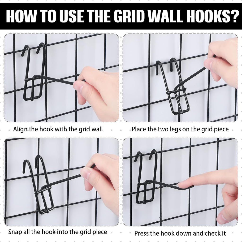 25 Pack Grid Wall Hooks, 4 Inch Black Gridwall Hanger | Metal Build for Retail Craft Displays, Fits Gridwall Panels