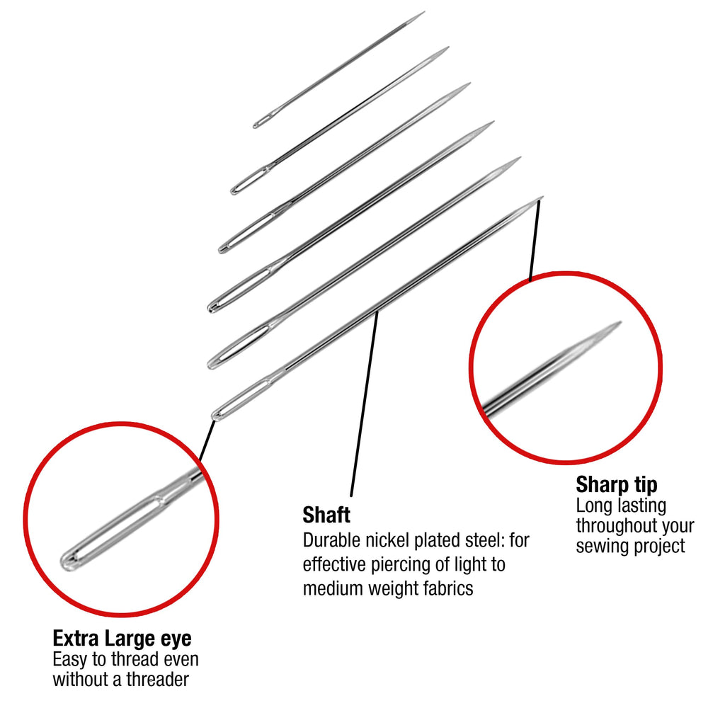 50ct Assorted Large Eye Needles for Hand Sewing, Self-Threading Sewing Needles, 6 Sizes