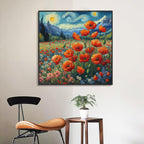 Framed Paint by Numbers Kit for Adults Starry Night, Flowers