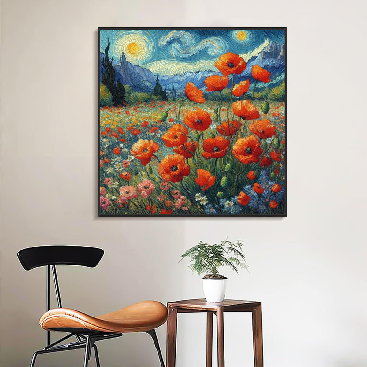 Framed Paint by Numbers Kit for Adults Starry Night, Flowers