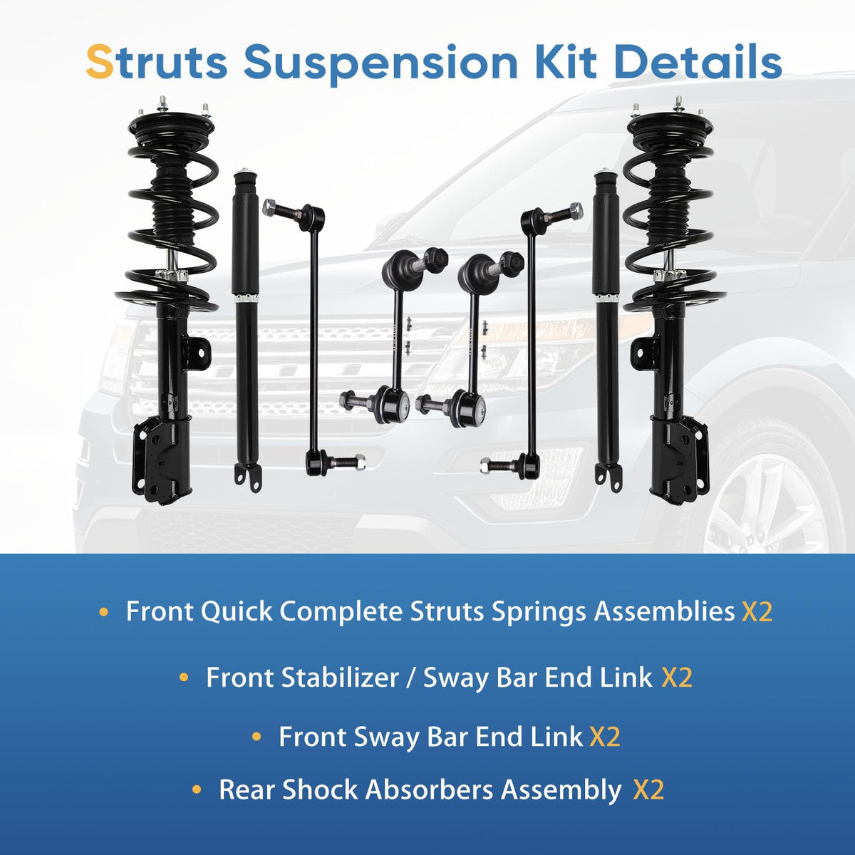 8pcs Struts Shocks Kit for 2013 2014 2015 2016 2017 2018 for Ford Explorer