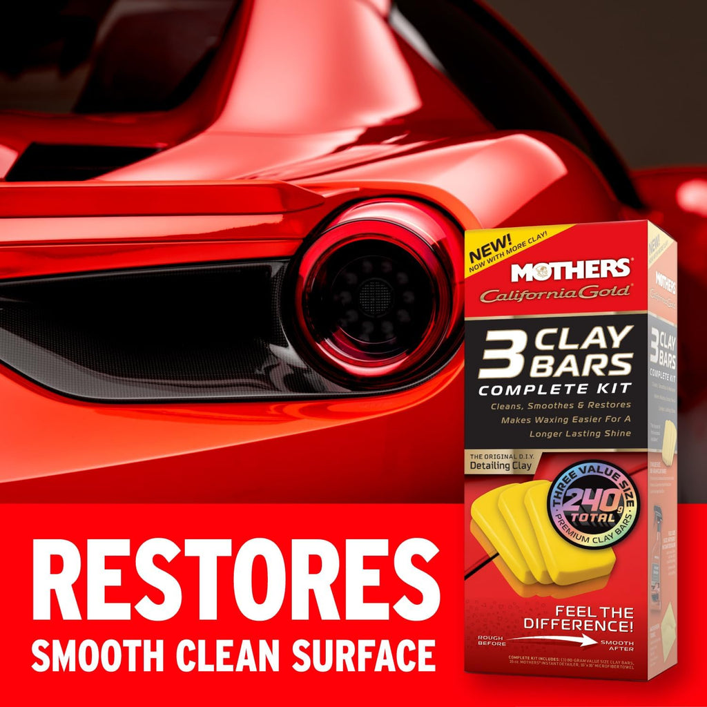 California Gold 3 Clay Bar Complete Kit, 3 80-gram Clay Bars + 16 oz. Instant Detailer + Microfiber Towel — Removes