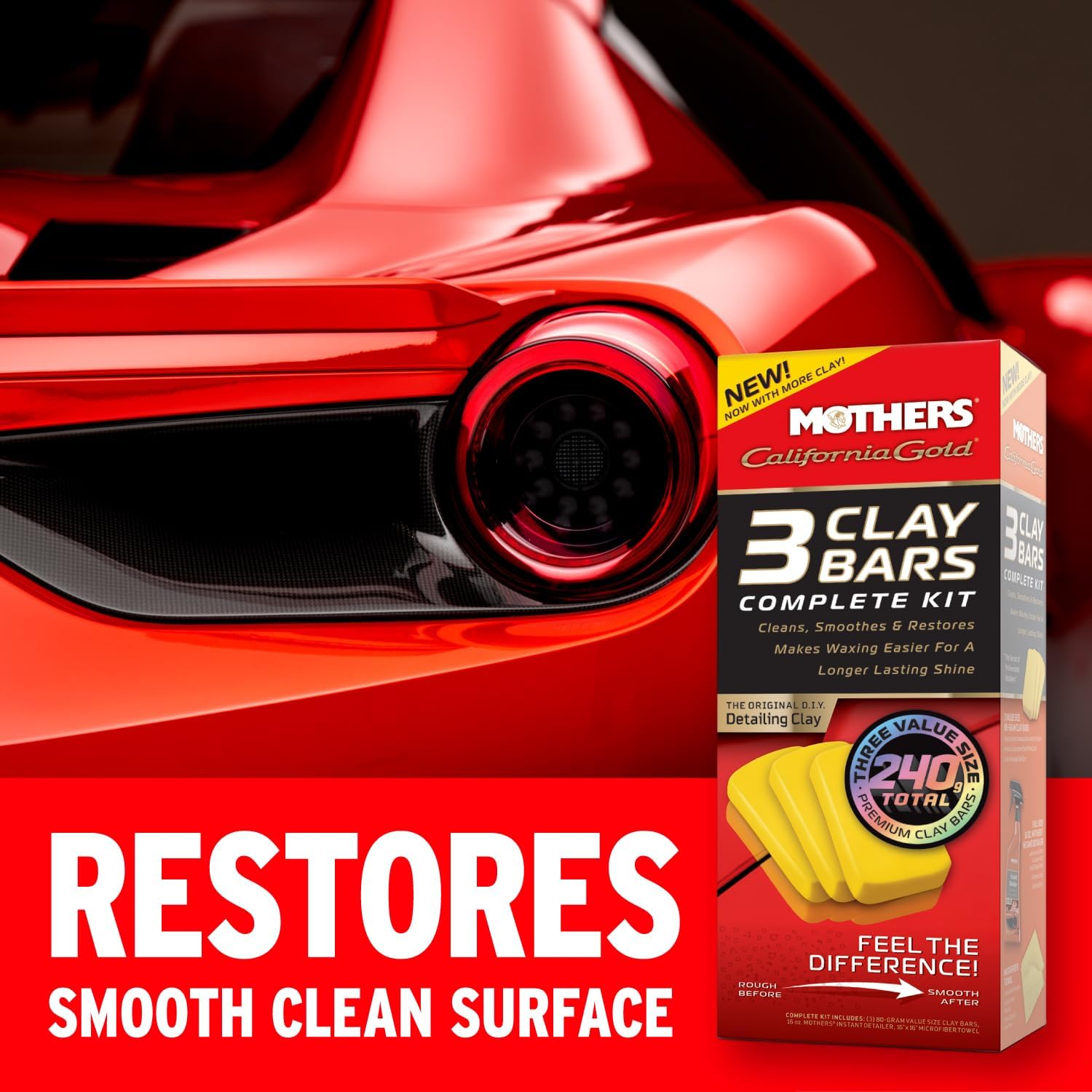 California Gold 3 Clay Bar Complete Kit, 3 80-gram Clay Bars + 16 oz. Instant Detailer + Microfiber Towel — Removes