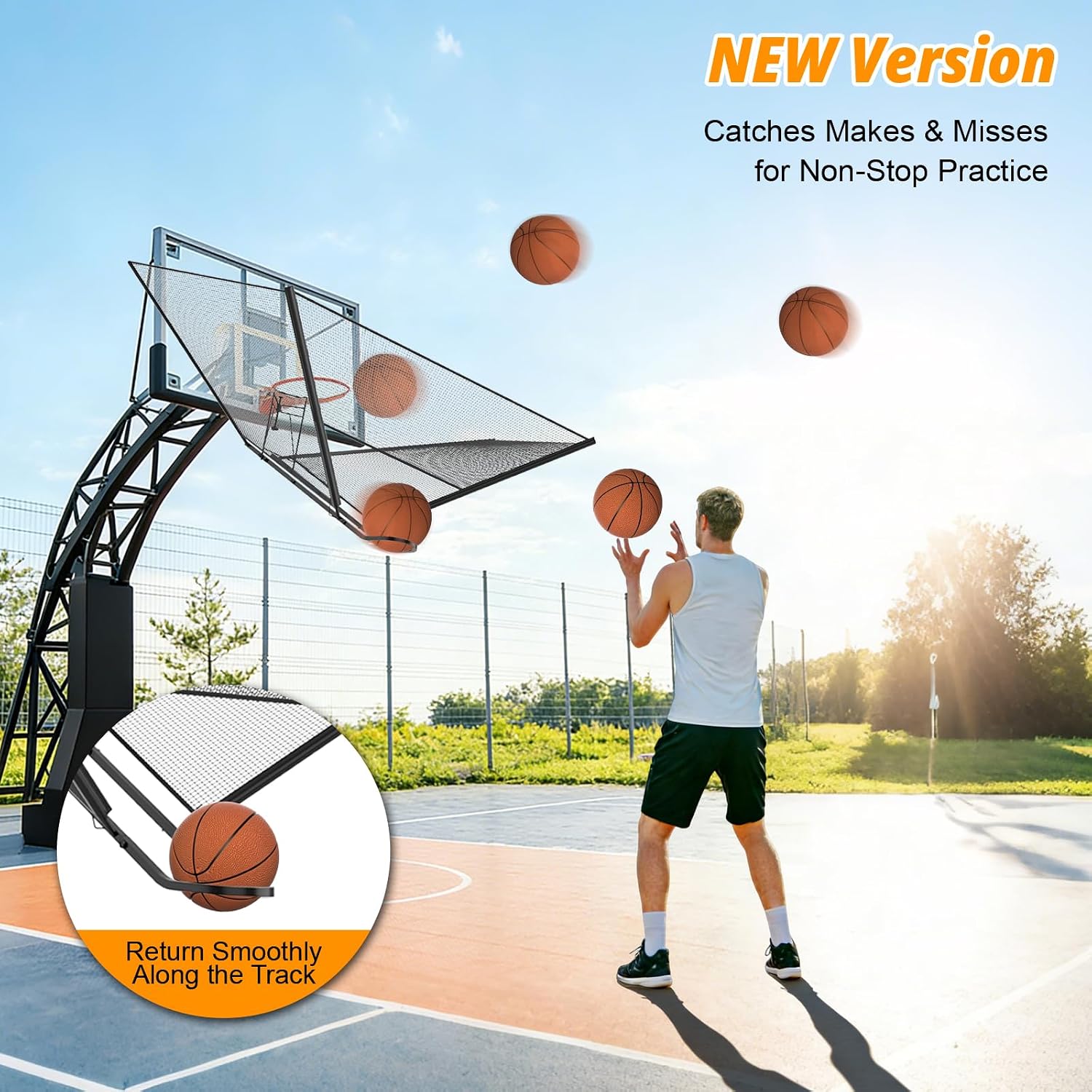Upgrade Basketball Shot Trainer with Net Return Attachment, Heavy Duty Basketball Rebounder Ball Return for