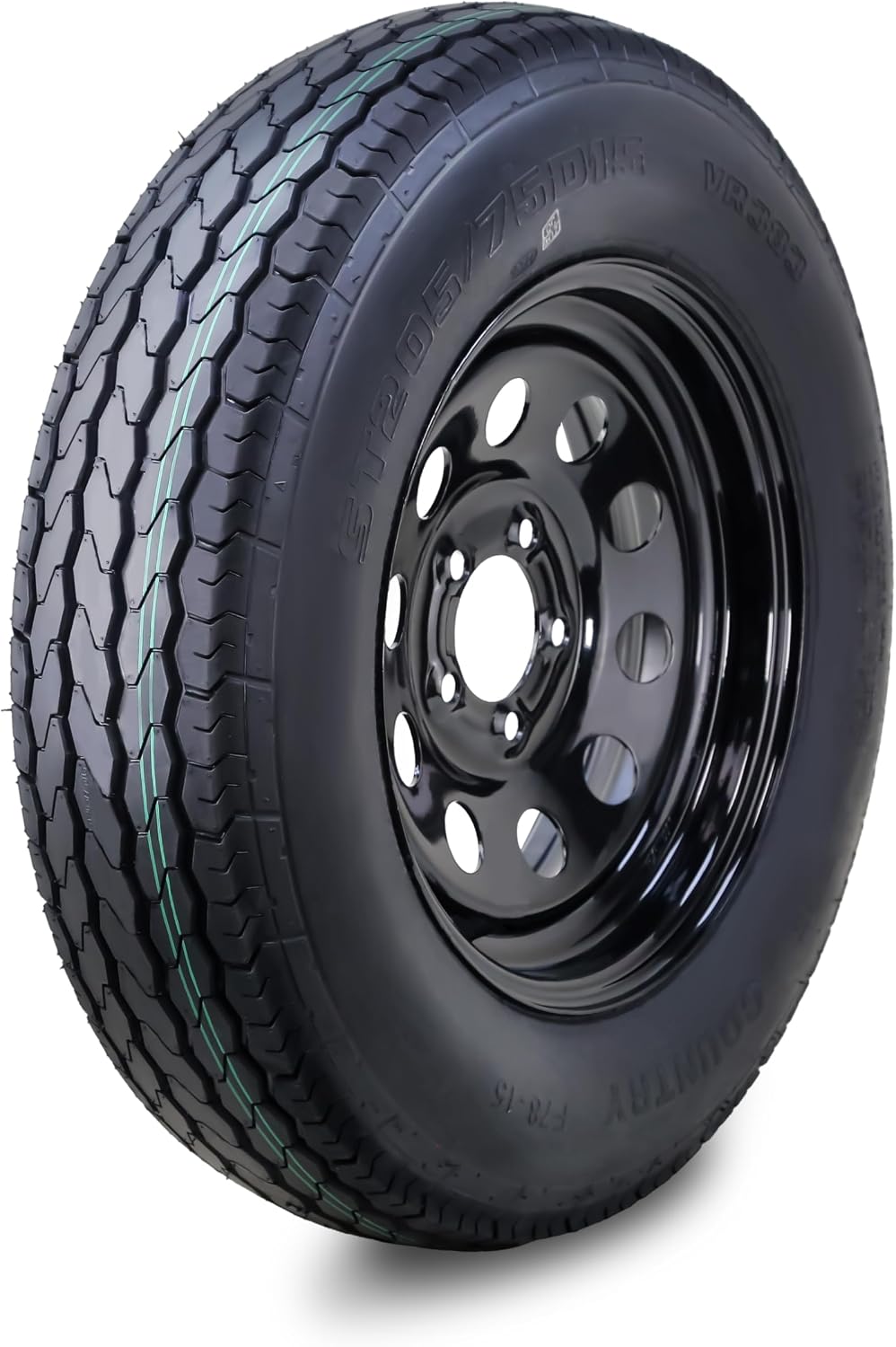 Trailer Tire Wheel ST205/75D15 6Ply C 101L 5x4.5 Black Mod Rim