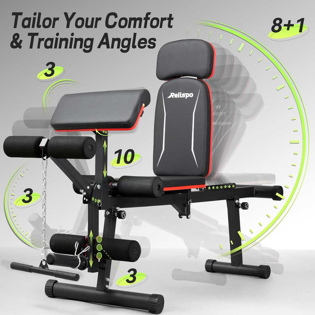 Adjustable Weight Bench with Leg Extension and Leg Curl, 1200 lbs | Foldable Workout Bench, Flat Incline Decline
