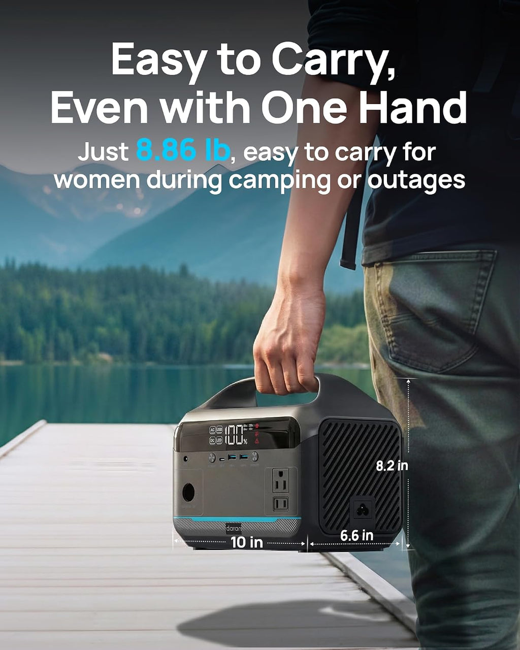 Portable Power Station 600W, 288Wh Solar Generator LiFePO4 Battery Backup, Power Bank with AC Outlet 110V, PD 100W